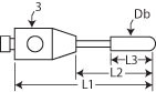 M2 - M2 Stylus - Db=4mm dia ruby cylinder with full radius end, L1=25mm, L2=20mm, L3=10mm, D=3mm - CMMshop.ca