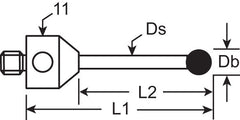 M5 - Extended Length M5 , Db=2.5 ,Ds=1.5 ,L1=31 ,L2=22 , D=11mm - CMMshop.ca