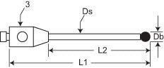 M2 - M2 Stylus - Db=4mm SN, Ds=2mm, L1=50mm, L2=43mm, D=3mm - CMMshop.ca