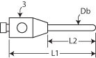 M2 - M2 Stylus - Db=2mm diameter cylindrical carbide with full radius end, L1=25mm, L2=20mm, L3=7.2mm, D=3mm - CMMshop.ca